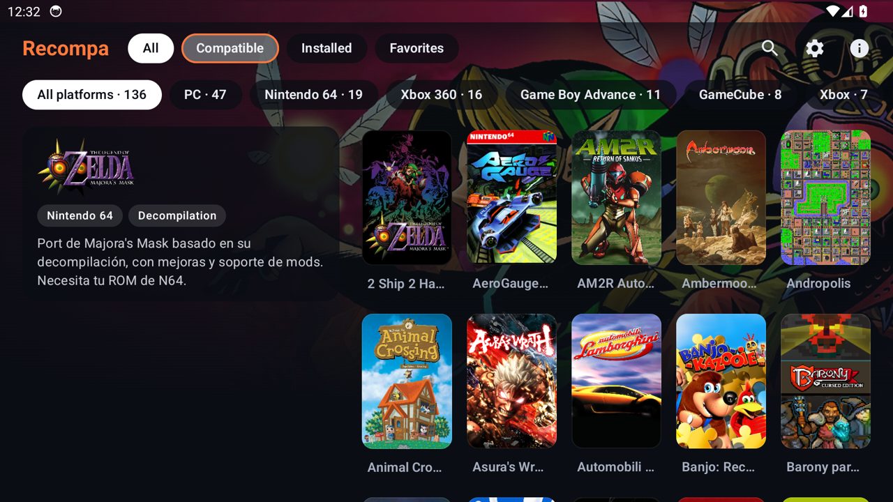 La biblioteca de Recompa con carátulas y filtros por plataforma